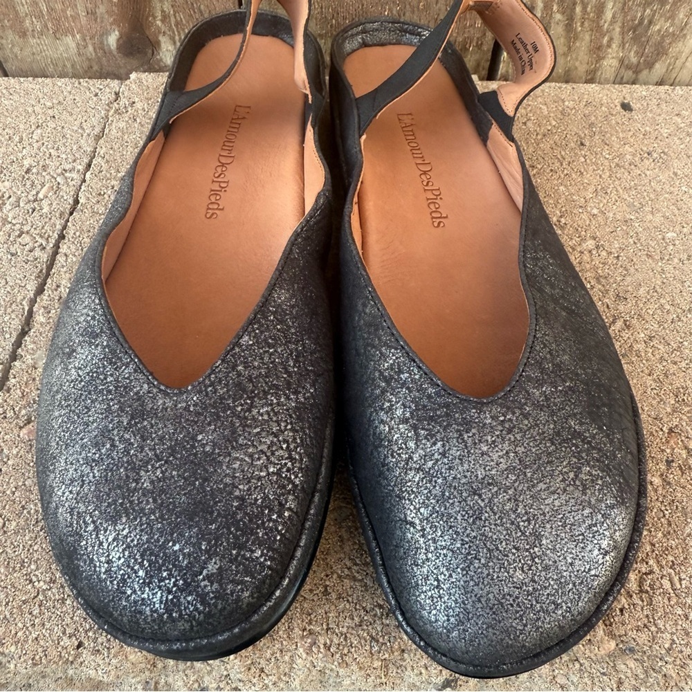 L’Amour Des Pieds Women’s Leather Silver Sparkle Slip On Sling Back Flats 10 - Picture 2 of 10